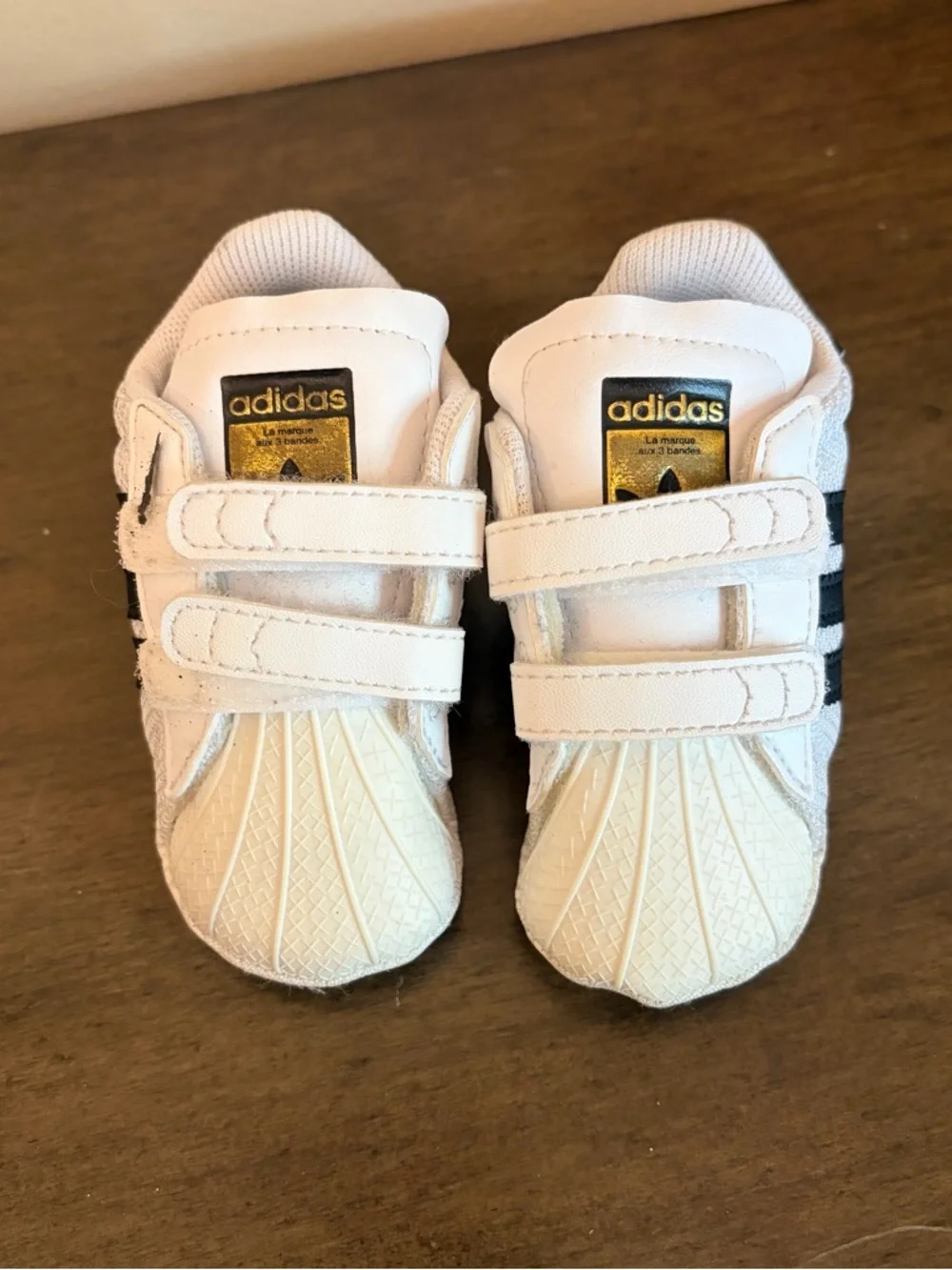 adidas baby White and Black Velcro Three-Stripe Sneakers - Picture 2 of 3